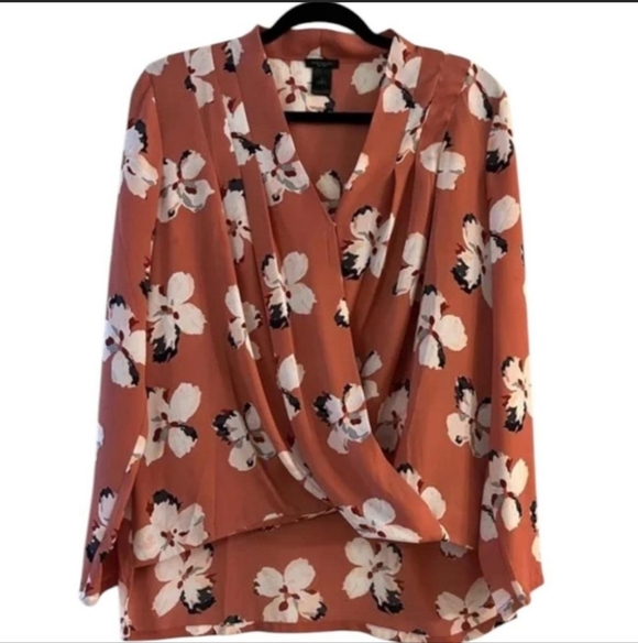Ann Taylor Tops - Ann Taylor Pink Orange Floral Wrap Top Flowy Business Casual Petite Large